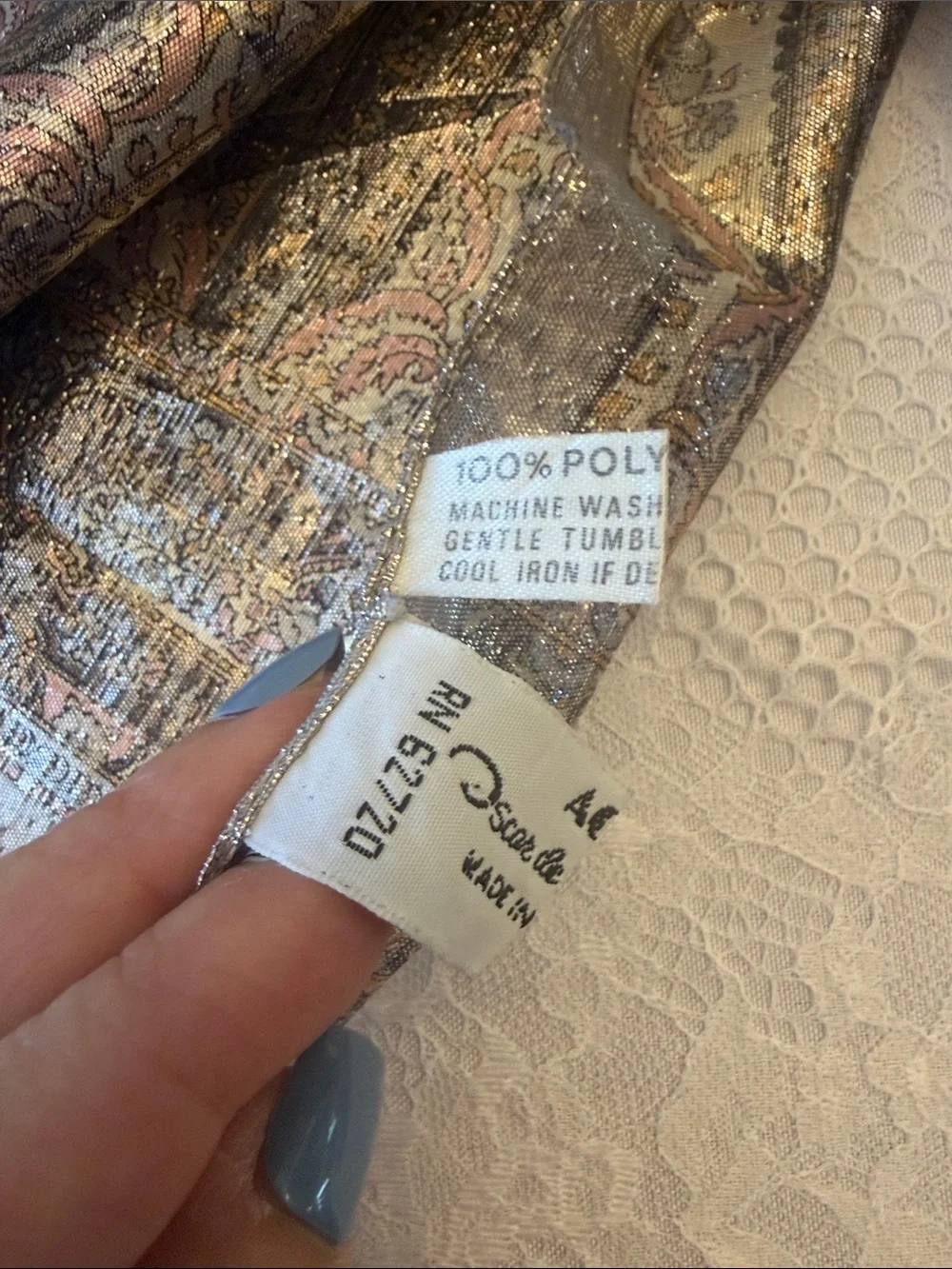Vintage 80s Oscar de la Renta Metallic Paisley Scarf - Gold & Bronze